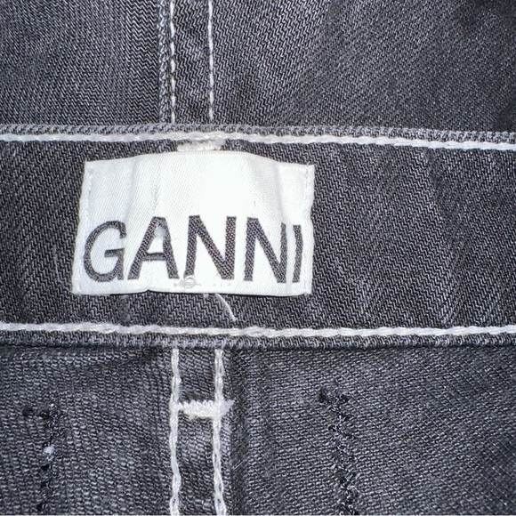 Ganni Jeans Mens 31x32 Black Wash Button Fly Whiskering Straight Leg Split Hem - Picture 2 of 15